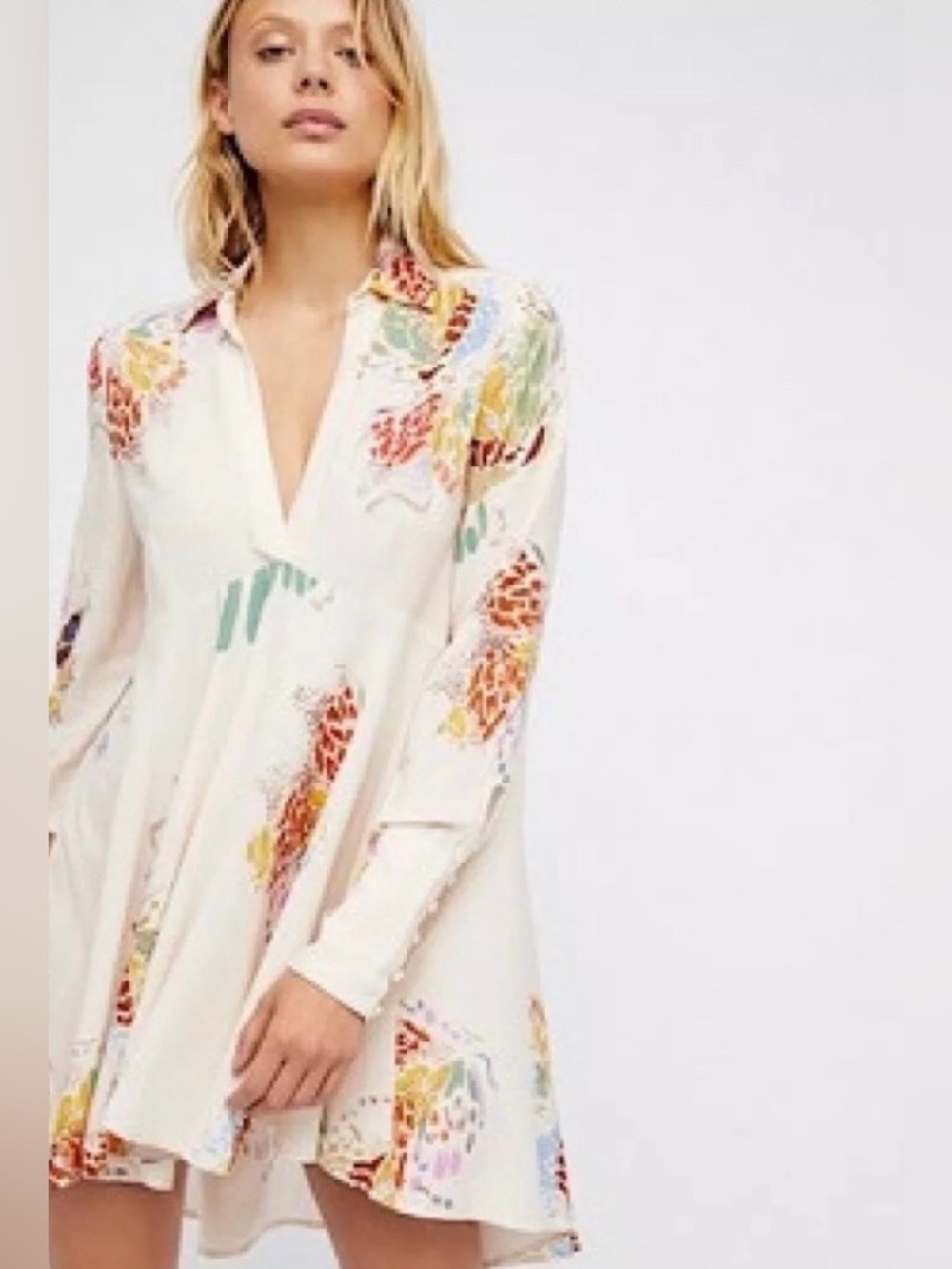 Free People Field of Butterflies 🦋 Hi-Lo Tunic Top in Ivory XS